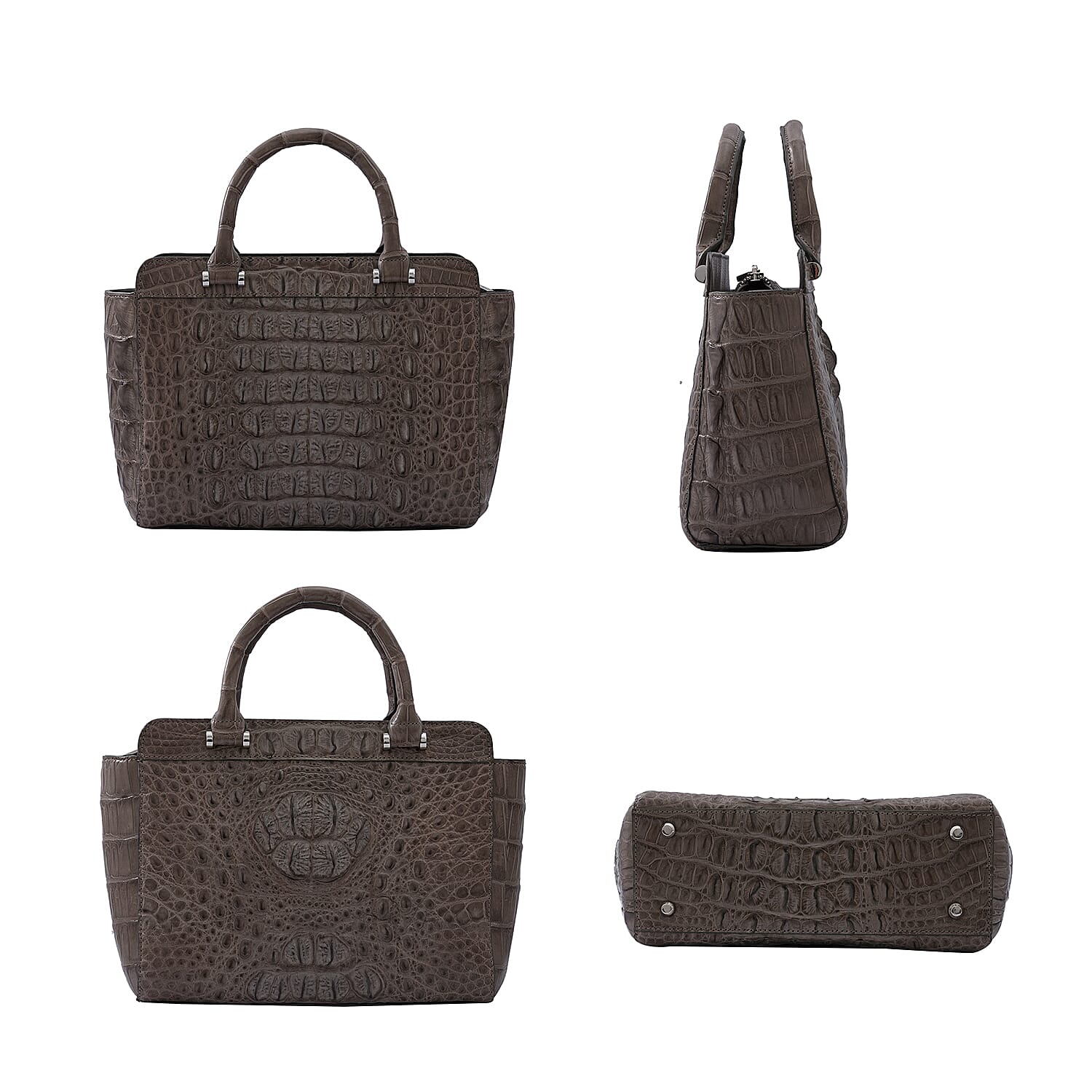 RIVER 100% Genuine Crocodile Leather Bag with Zipper Closure (Size 25x21x11Cm) - Taupe Green