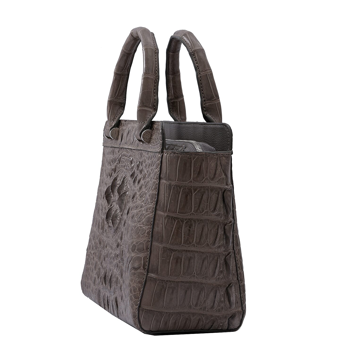 RIVER 100% Genuine Crocodile Leather Bag with Zipper Closure (Size 25x21x11Cm) - Taupe Green