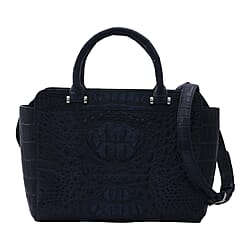 RIVER Genuine Crocodile Leather Bag with Zipper Closure - Black