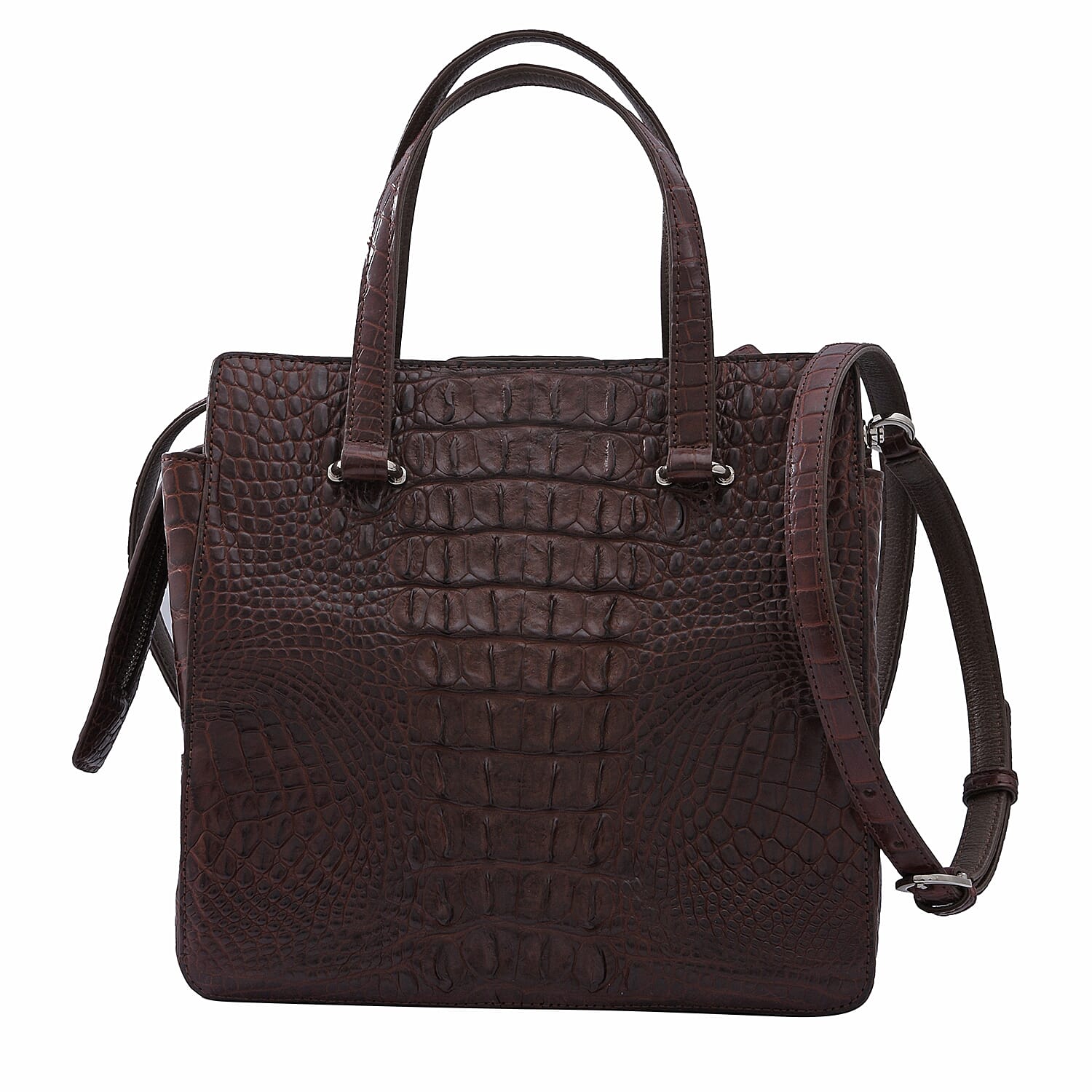 RIVER 100% Genuine Crocodile Leather Bag with Zipper Closure (Size 23x22x15Cm) - Brown