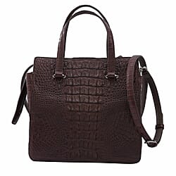 RIVER Genuine Crocodile Leather Bag with Zipper Closure - Brown