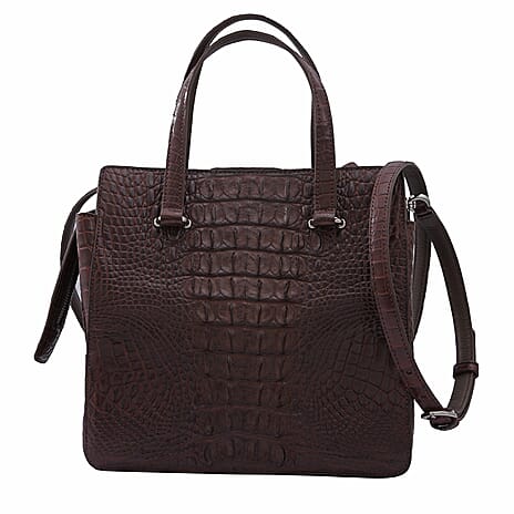 RIVER 100% Genuine Crocodile Leather Bag with Zipper Closure (Size 23x22x15Cm) - Brown