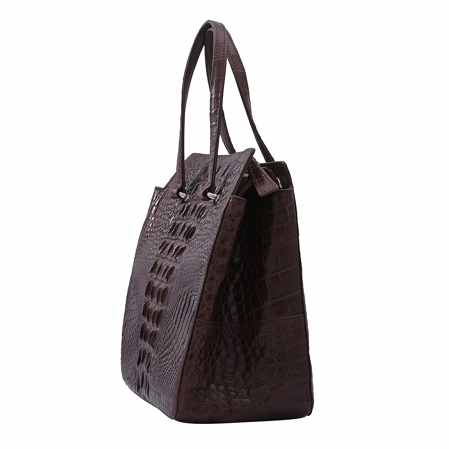 RIVER 100% Genuine Crocodile Leather Bag with Zipper Closure (Size 23x22x15Cm) - Brown