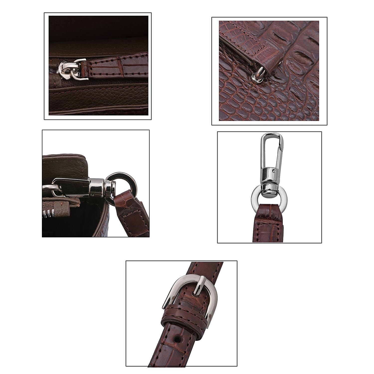 RIVER 100% Genuine Crocodile Leather Bag with Zipper Closure (Size 23x22x15Cm) - Brown