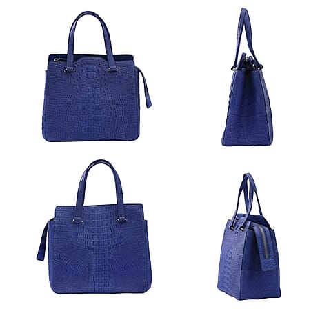 RIVER 100% Genuine Croc Pattern Leather Bag with Zipper Closure - Purple