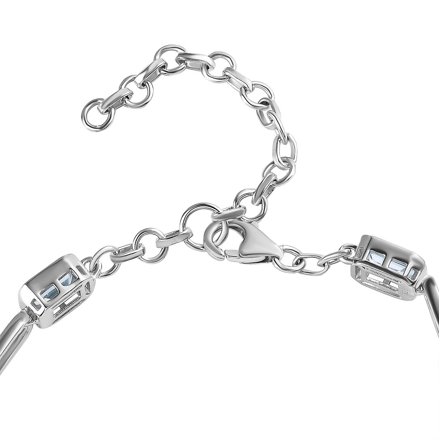 Sky Blue Topaz & Multi Gemstone Paperclip Station Bracelet (Size - 6.5) in Platinum Overlay Sterling Silver 7.86 Ct, Silver Wt. 9.83 Gms