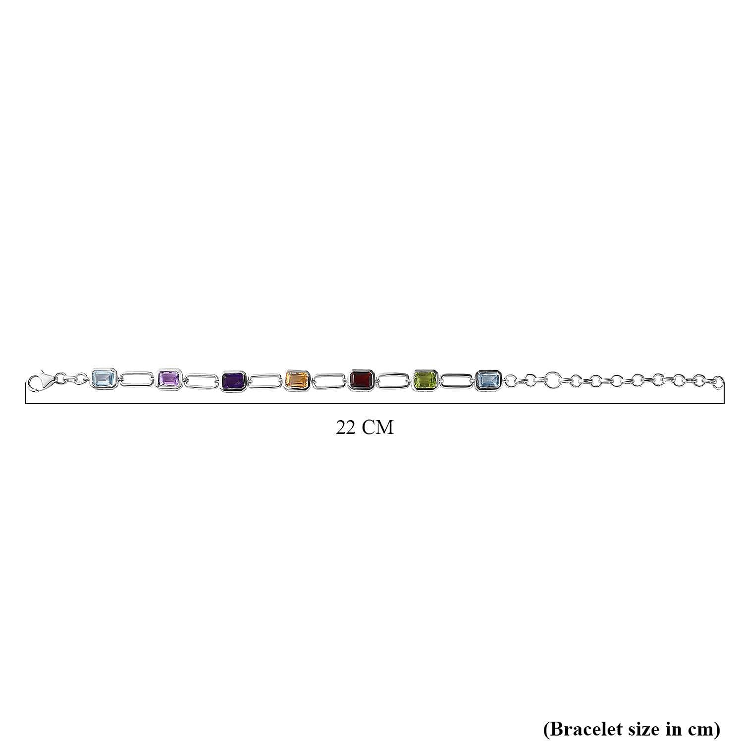 Sky Blue Topaz & Multi Gemstone Paperclip Station Bracelet (Size - 6.5) in Platinum Overlay Sterling Silver 7.86 Ct, Silver Wt. 9.83 Gms