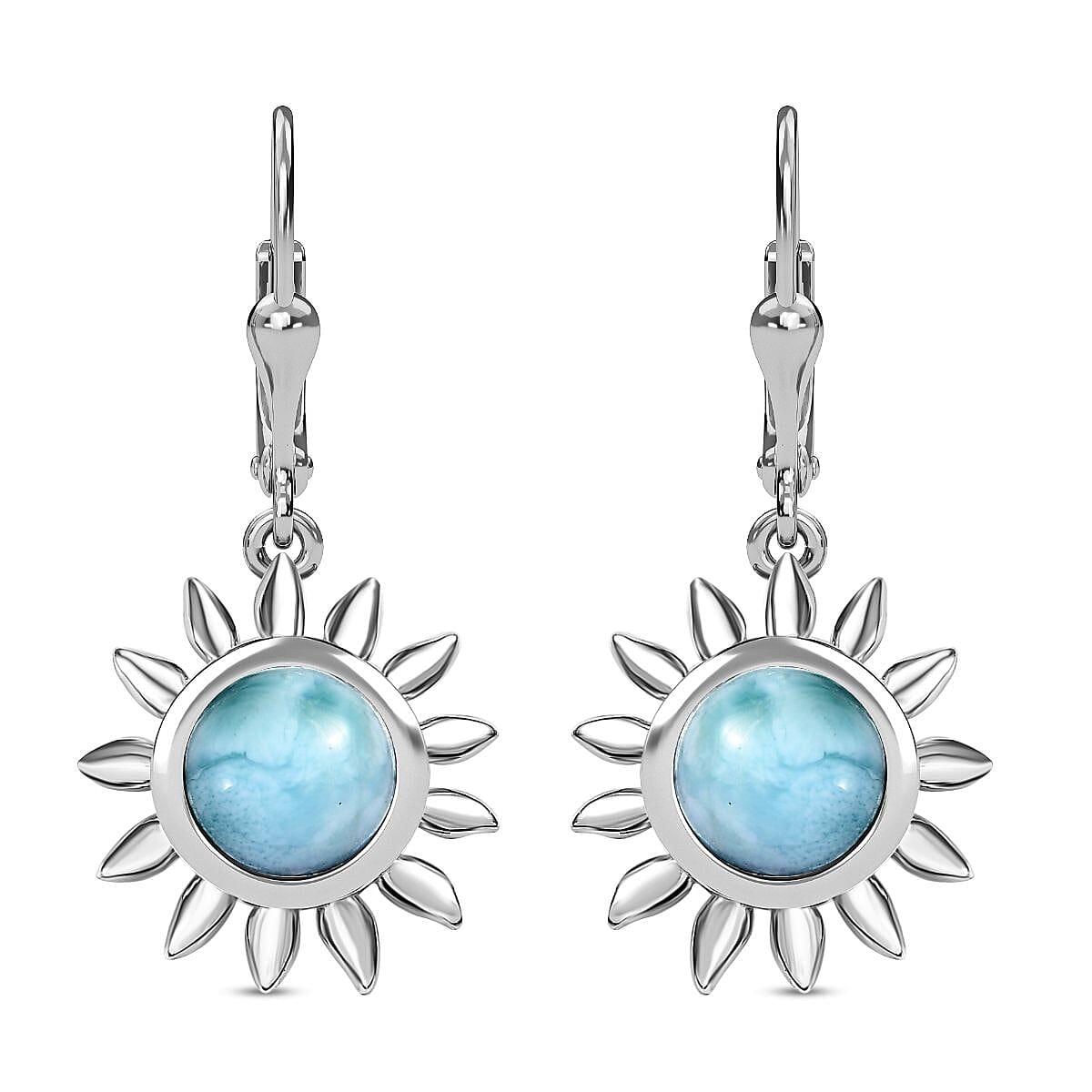 The Caribbean Sun Collection- Larimar Solitaire Lever Back Earrings in Platinum Overlay Sterling Silver 3.96 Ct.