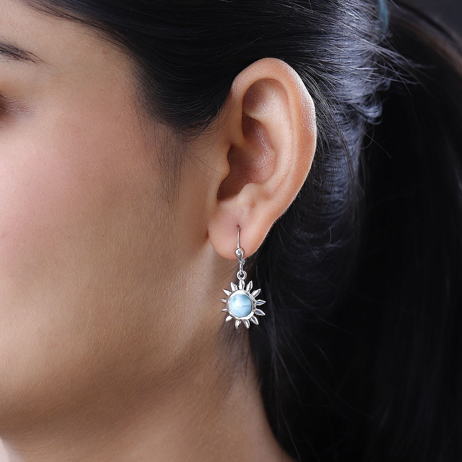 The Caribbean Sun Collection- Larimar Solitaire Lever Back Earrings in Platinum Overlay Sterling Silver 3.96 Ct.