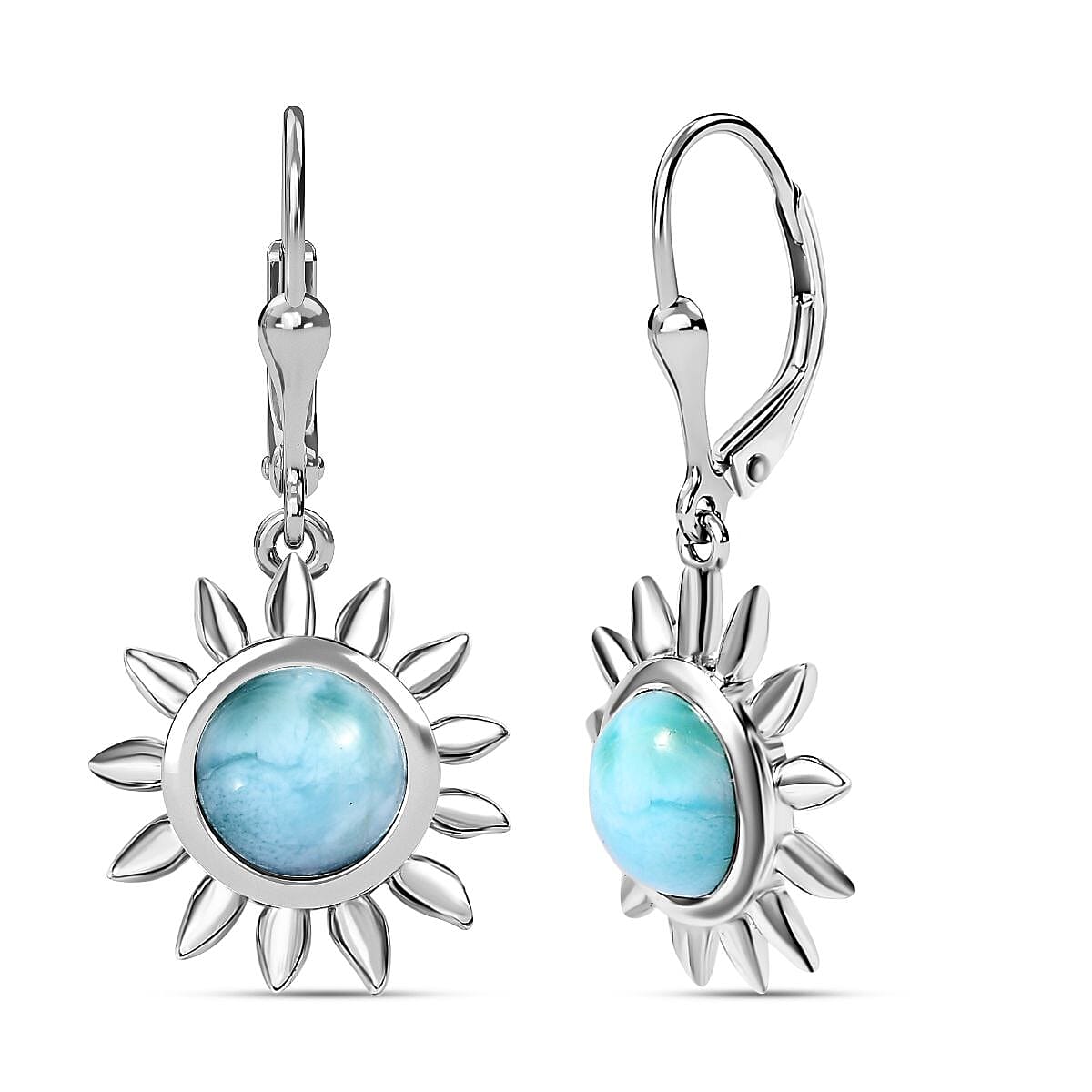 The Caribbean Sun Collection- Larimar Solitaire Lever Back Earrings in Platinum Overlay Sterling Silver 3.96 Ct.