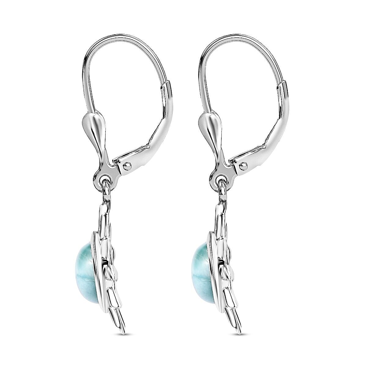 The Caribbean Sun Collection- Larimar Solitaire Lever Back Earrings in Platinum Overlay Sterling Silver 3.96 Ct.