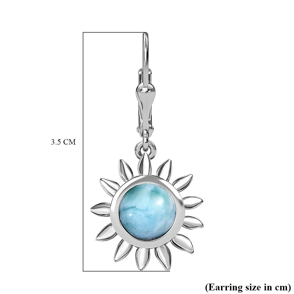 The Caribbean Sun Collection- Larimar Solitaire Lever Back Earrings in Platinum Overlay Sterling Silver 3.96 Ct.