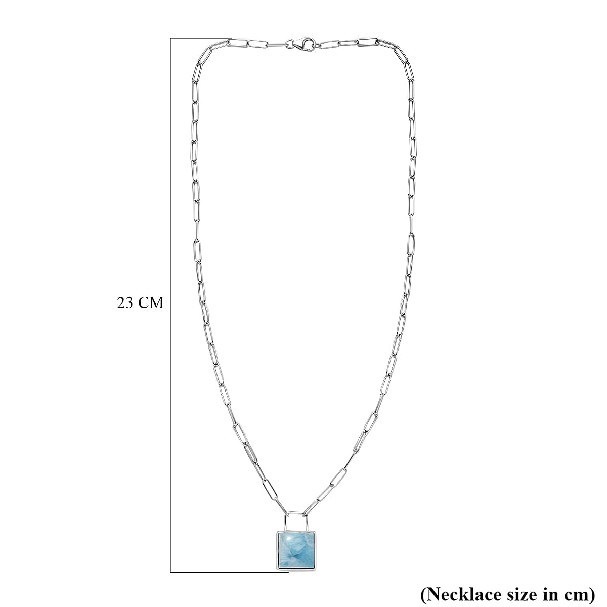 Larimar Solitaire Lock Necklace (Size - 20) in Platinum Overlay Sterling Silver 15.60 Ct, Silver Wt 9.50 Gms