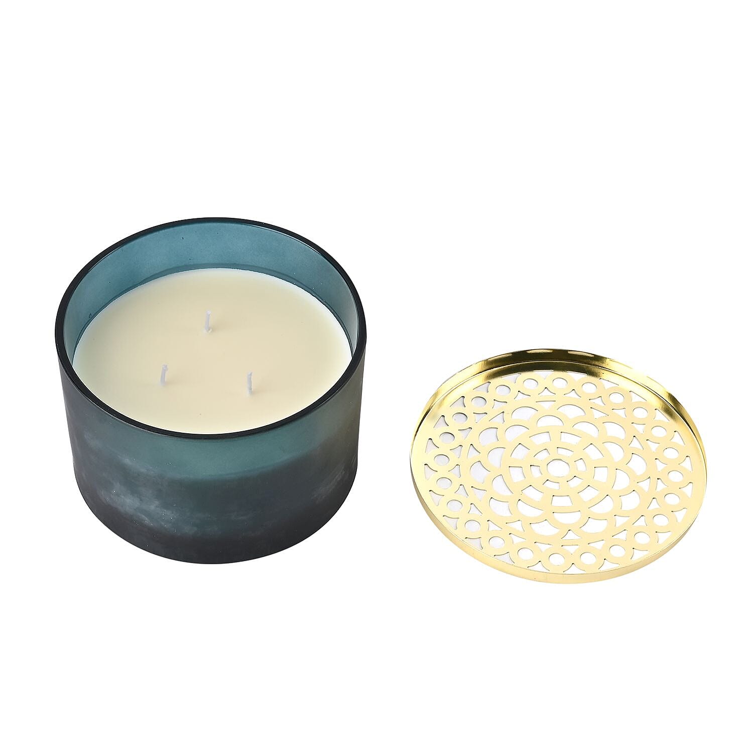  The 5th Season Frosted Glass Aromatherapy Scented Wax Candle with Lid (Vanilla) - Blue - 46 Hrs