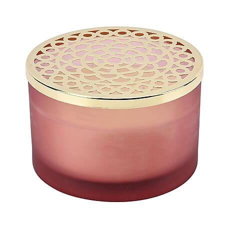 The 5th Season Frosted Glass Aromatherapy Scented Wax Candle with Lid (Sugar Raspberry) - Pink - 46 Hrs Burn Time