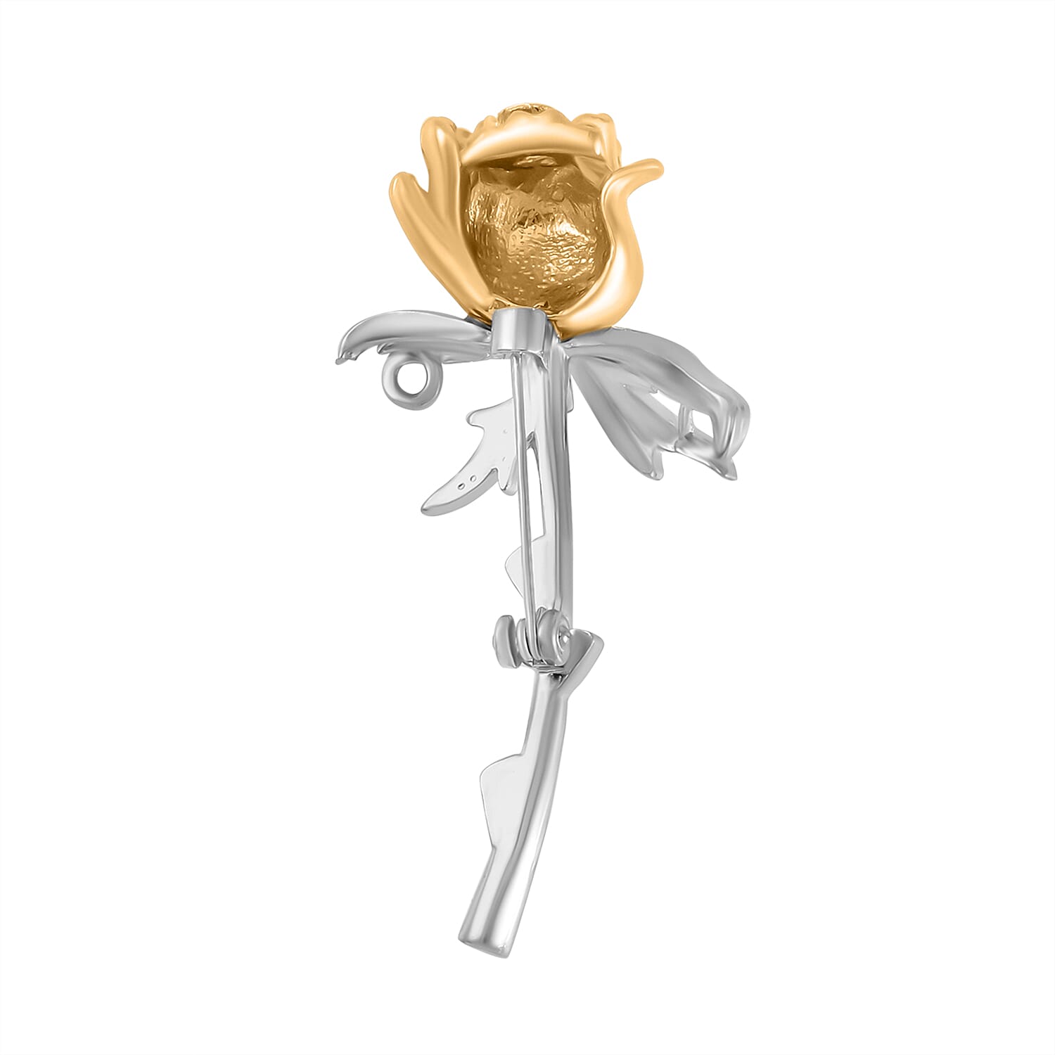 White Austrian Crystal Rose Brooch in Two- Tone