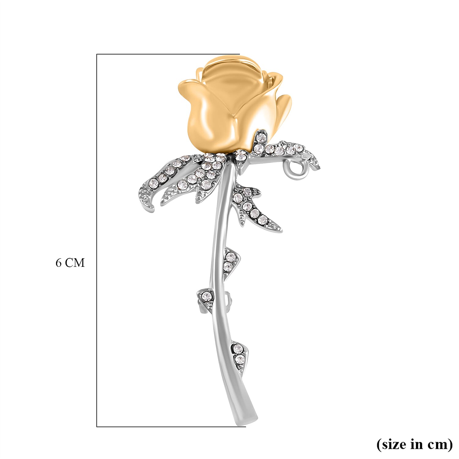 White Austrian Crystal Rose Brooch in Two- Tone