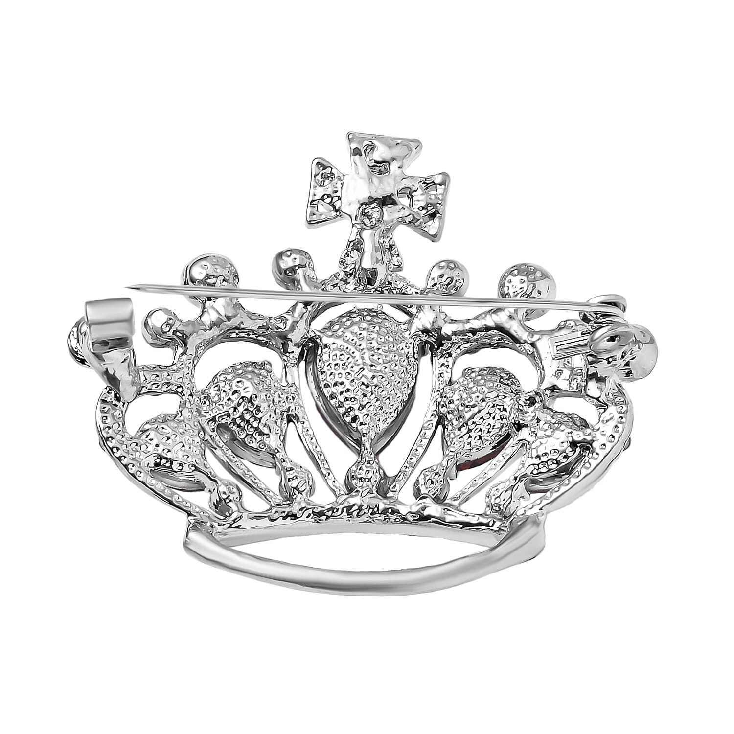 Red & White Austrian Crystal Brooch in Silver Tone