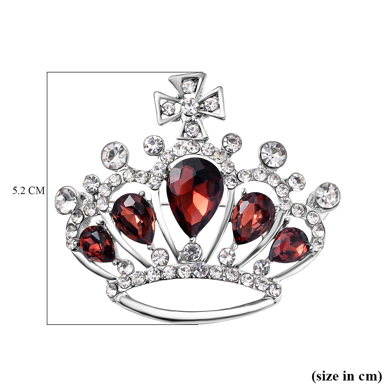 Red & White Austrian Crystal Brooch in Silver Tone