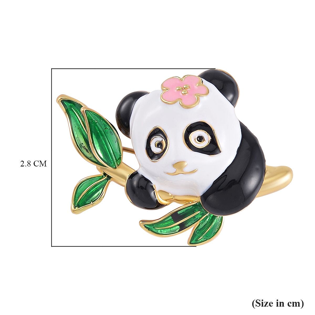 Enamelled Panda Brooch in Yellow Gold Tone