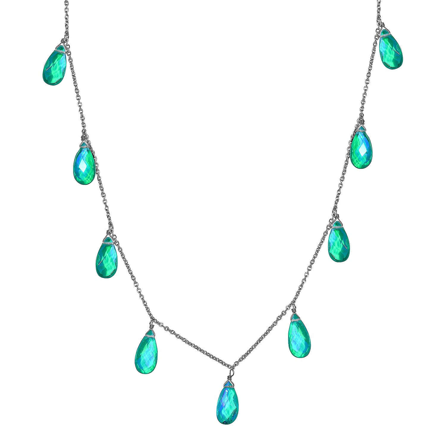 Peacock Triplet Quartz Necklace (Size - 20) in Platinum Overlay Sterling Silver 26.00 Ct.