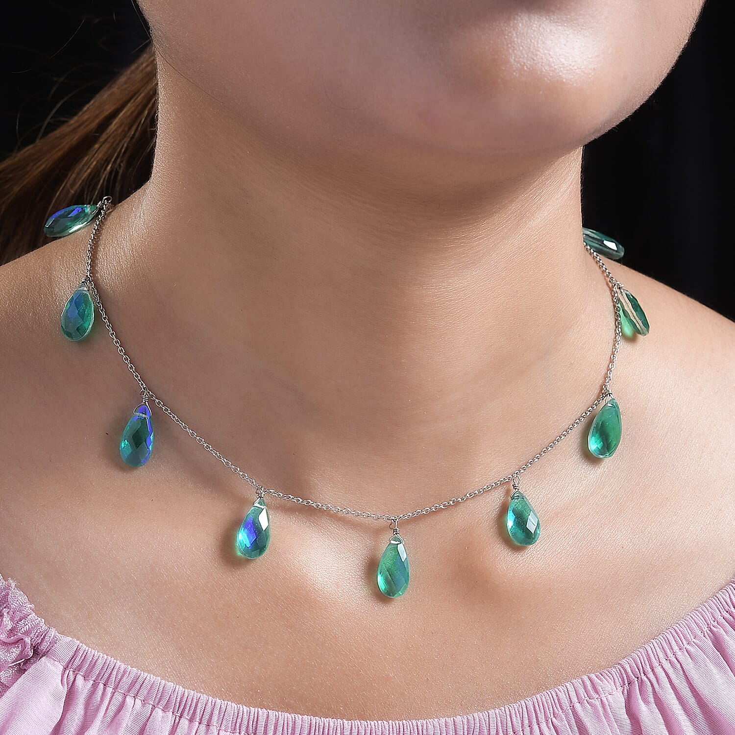 Peacock Triplet Quartz Necklace (Size - 20) in Platinum Overlay Sterling Silver 26.00 Ct.