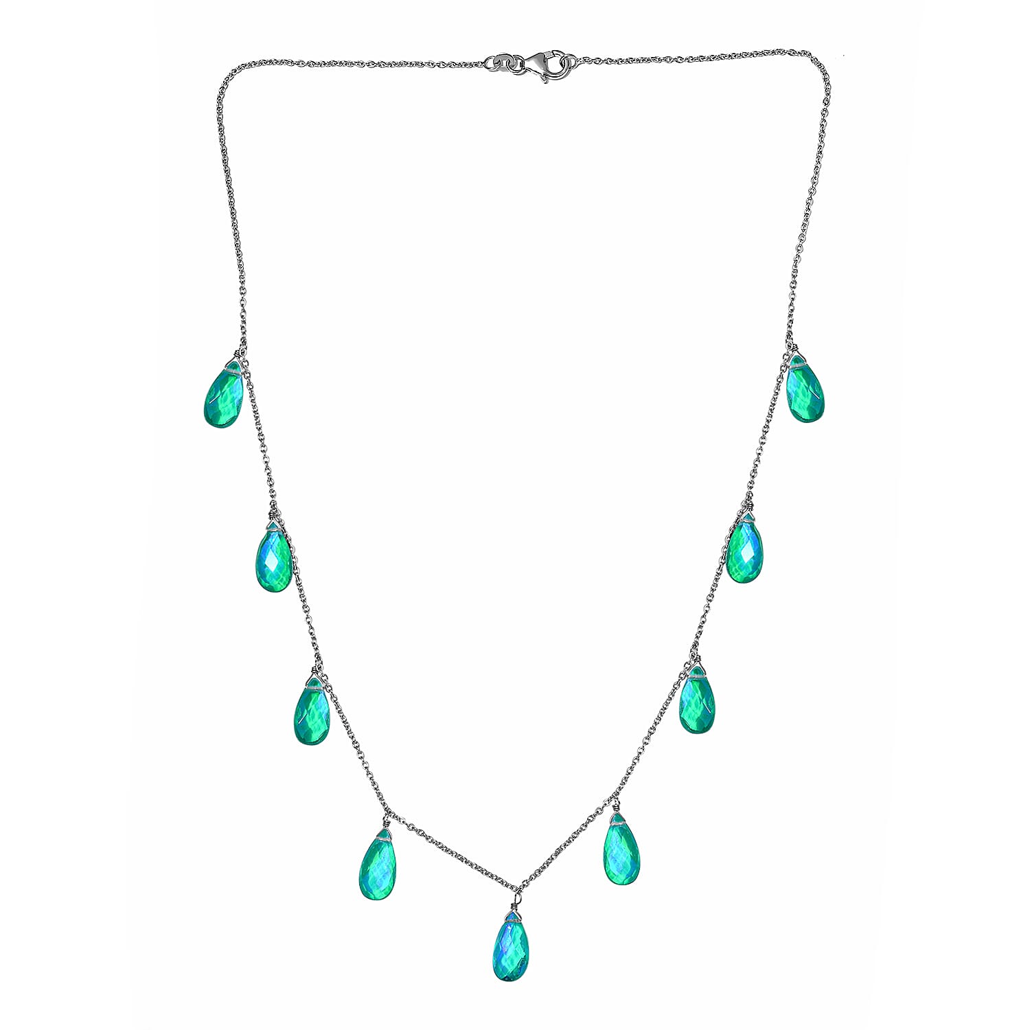 Peacock Triplet Quartz Necklace (Size - 20) in Platinum Overlay Sterling Silver 26.00 Ct.