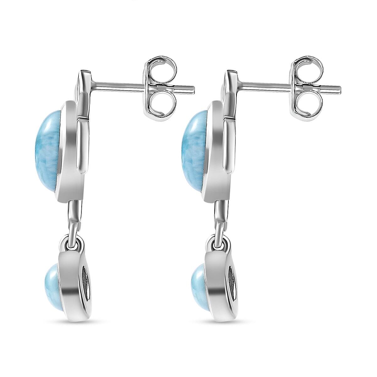 The Atlantis Collection- Larimar Turtle Earrings in Platinum Overlay Sterling Silver 4.12 Ct.