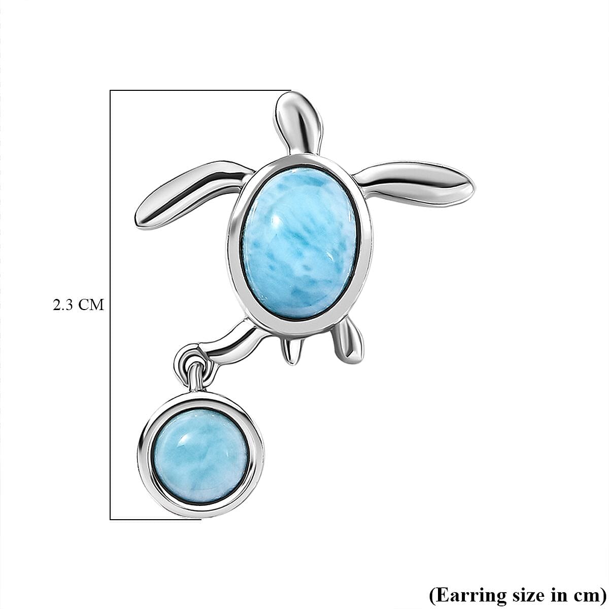 The Atlantis Collection- Larimar Turtle Earrings in Platinum Overlay Sterling Silver 4.12 Ct.