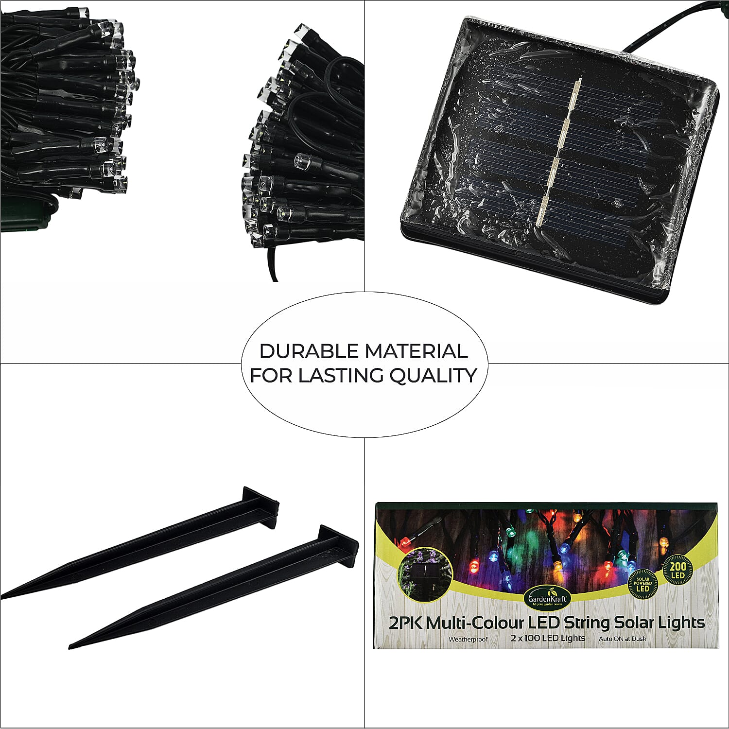 Pack of 2 - 100 LED Solar String Lights (Length - 10m) - Multicolour