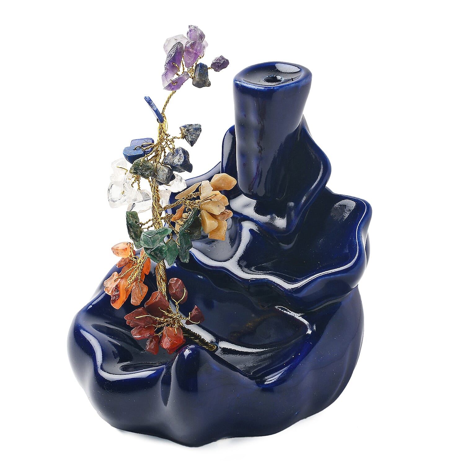 Backflow Waterfall Incense Burner with 7 Chakras Stone Tree & 15 Incense Colour - Navy
