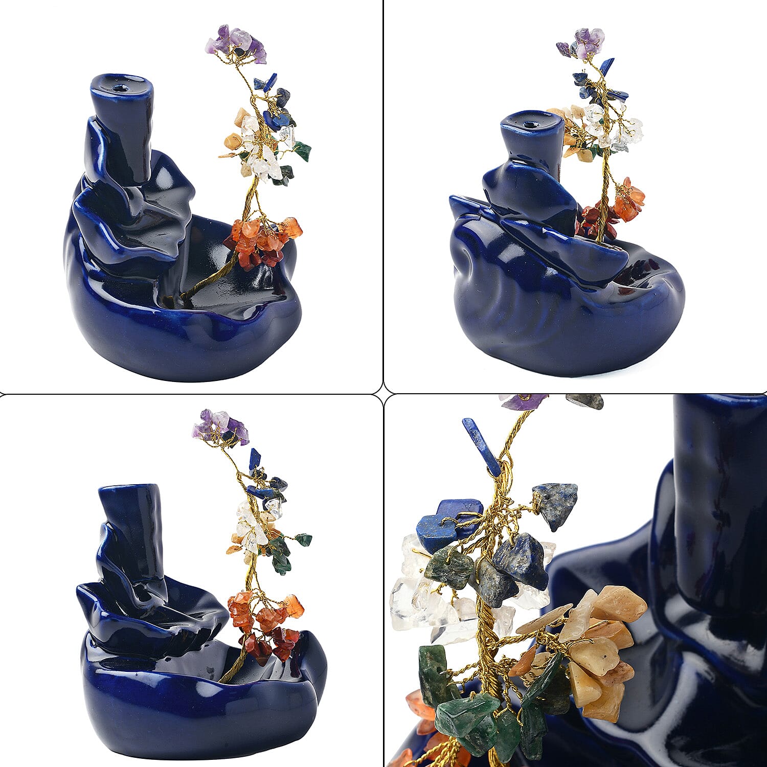 Backflow Waterfall Incense Burner with 7 Chakras Stone Tree & 15 Incense Colour - Navy
