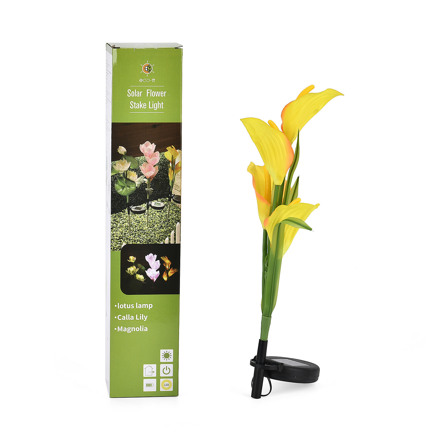 Calla Lily Solar Lamp With 4 LEDs - Yellow & Green