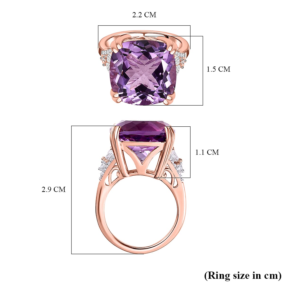 18K VERMEIL ROSE GOLD PLATED Pink Amethyst                            CUSHION Ring.
