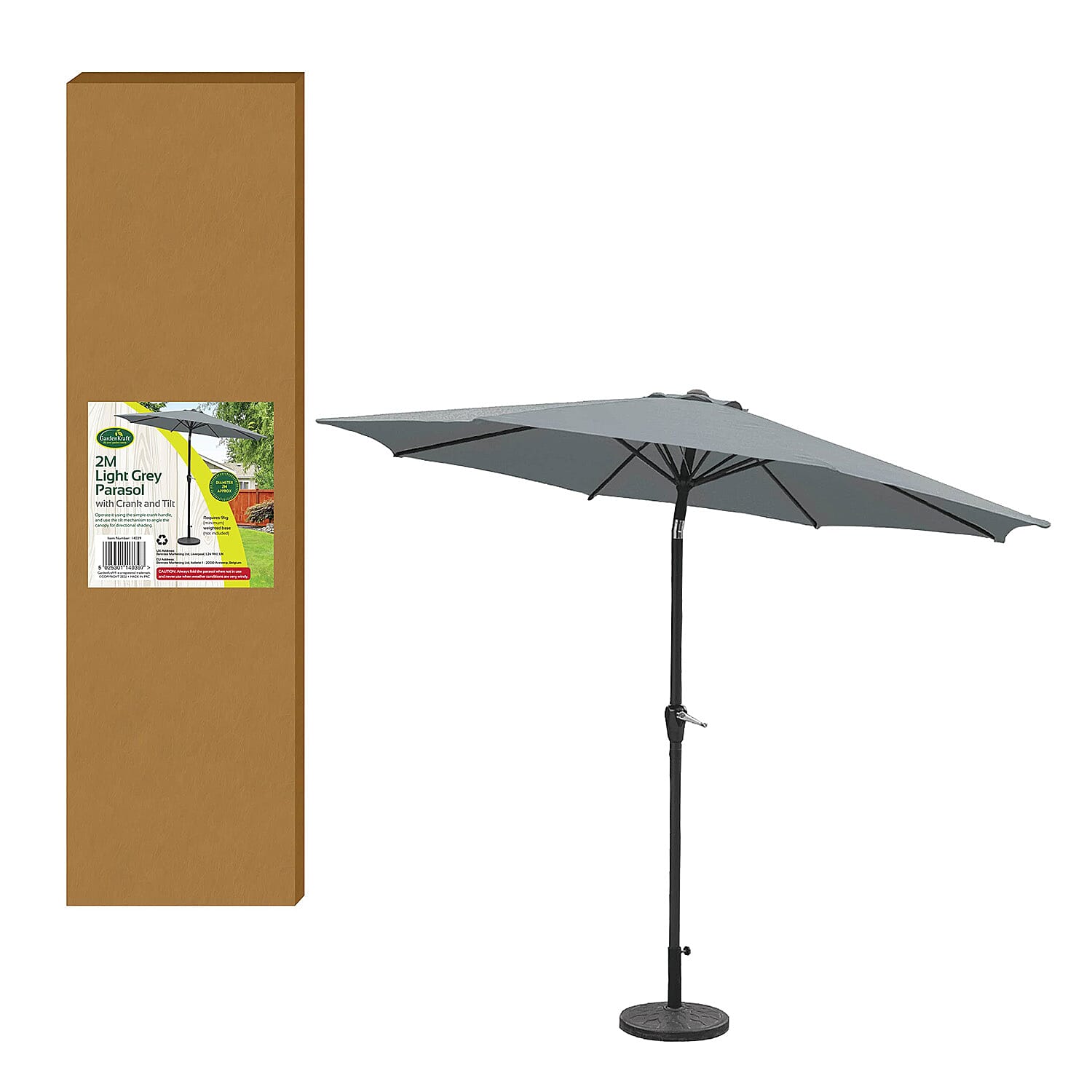 Garden Parasol with Crank & Tilt, UV Protected , 2M Dia & 2.15M H- Grey
