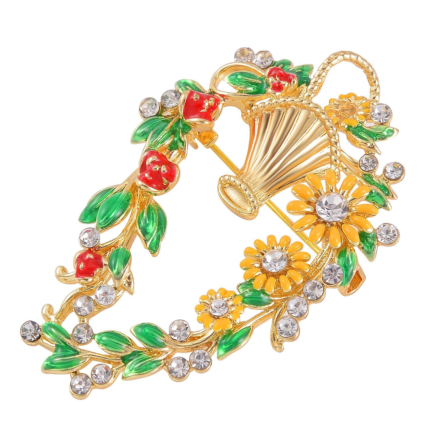 Wreath White Crystal Brooch 0.01 ct 0.010 Ct.