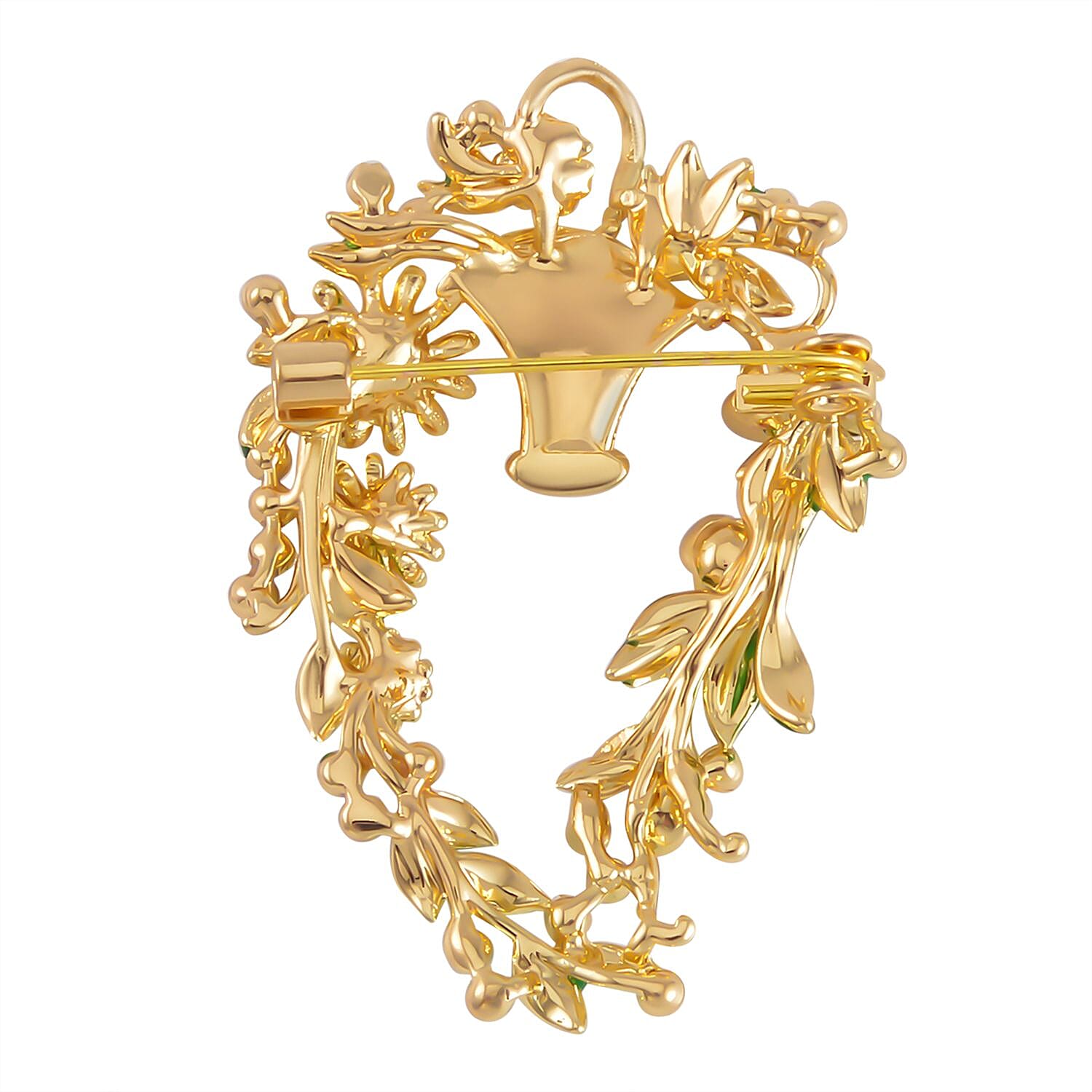 Wreath White Crystal Brooch 0.01 ct 0.010 Ct.