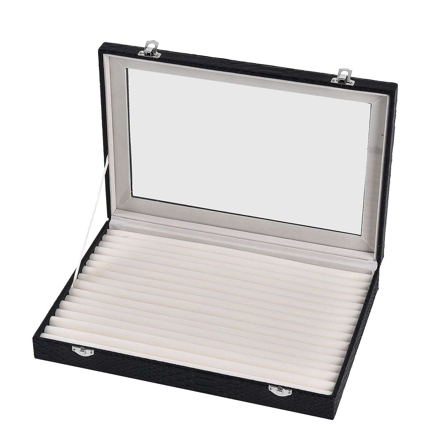 Dragon Skin Pattern 150-Slot Anti Tarnish Lining Ring Box with Glass Window (35x24x5.5cm) - Black