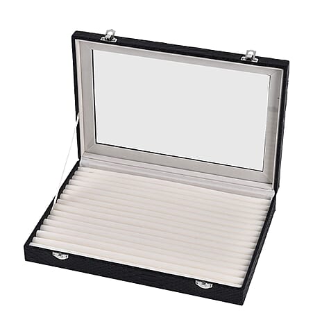 Dragon Skin Pattern 150-Slot Anti Tarnish Lining Ring Box with Glass Window (35x24x5.5cm) - Black