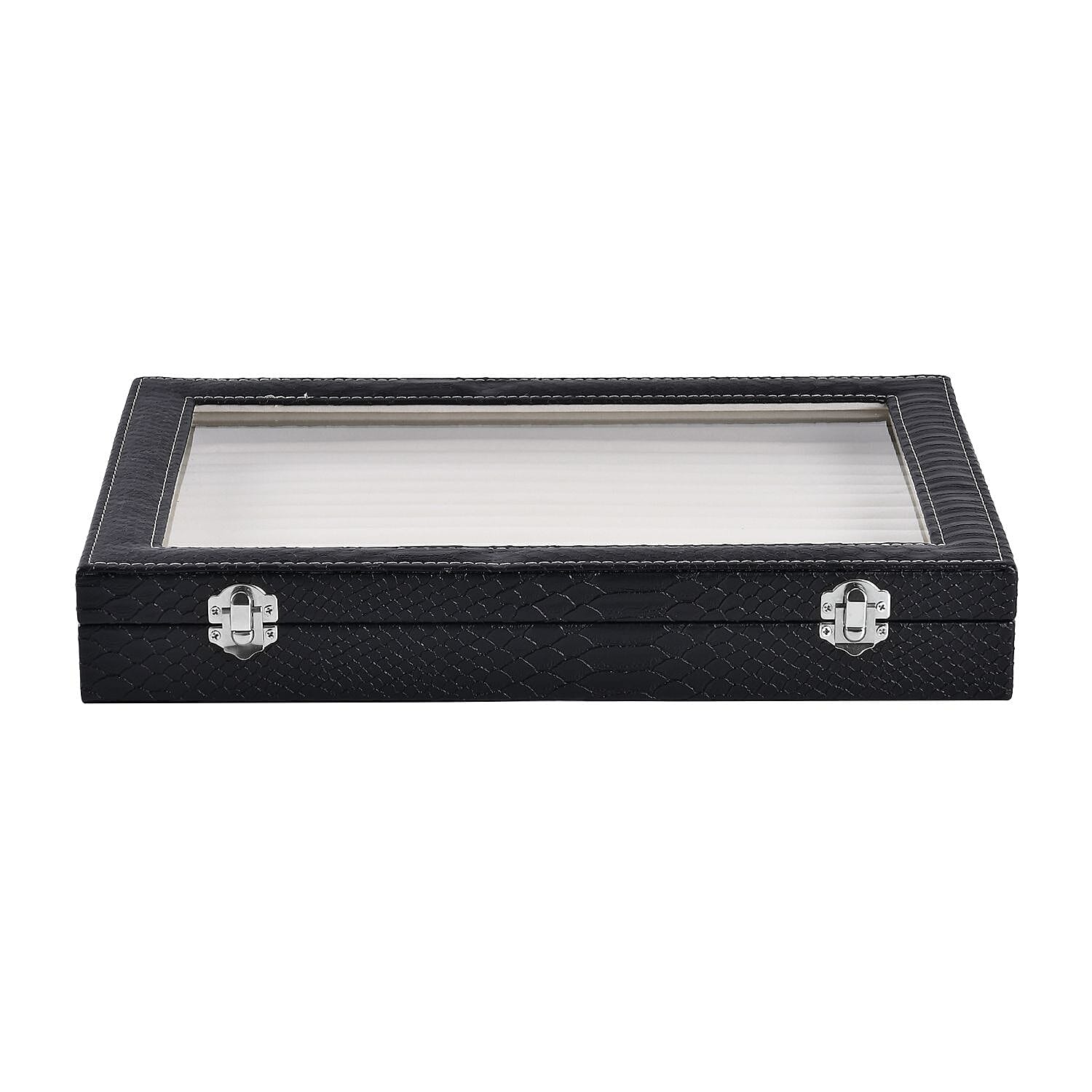 Dragon Skin Pattern 150-Slot Anti Tarnish Lining Ring Box with Glass Window (35x24x5.5cm) - Black