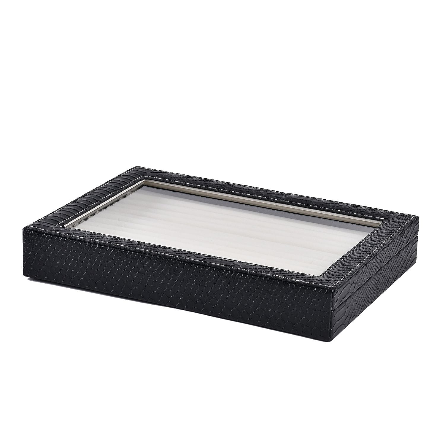 Dragon Skin Pattern 150-Slot Anti Tarnish Lining Ring Box with Glass Window (35x24x5.5cm) - Black