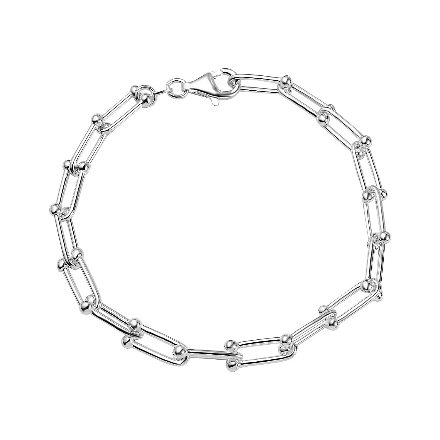 Bangkok Closeout - Sterling Silver U Shaped Ball Link Bracelet (Size - 8, Silver Wt 11.80 Gms