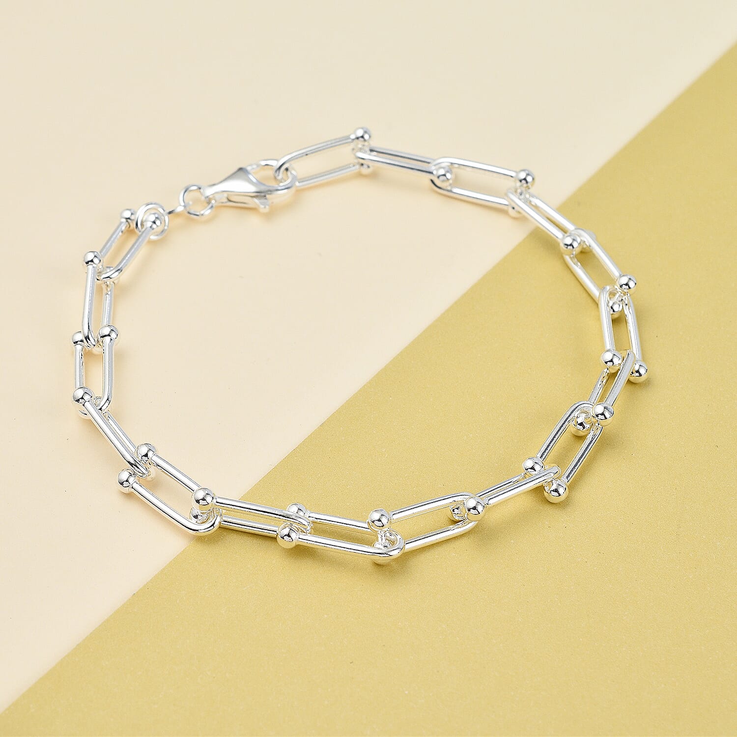Bangkok Closeout - Sterling Silver U Shaped Ball Link Bracelet (Size - 8, Silver Wt 11.80 Gms