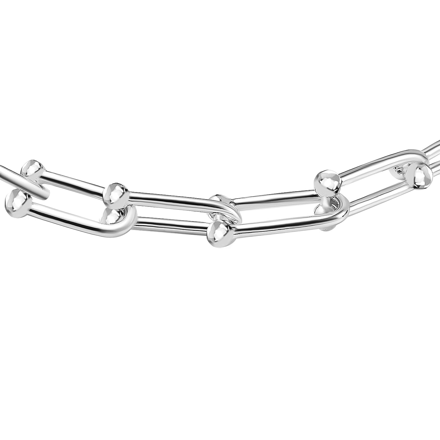 Bangkok Closeout - Sterling Silver U Shaped Ball Link Bracelet (Size - 8, Silver Wt 11.80 Gms