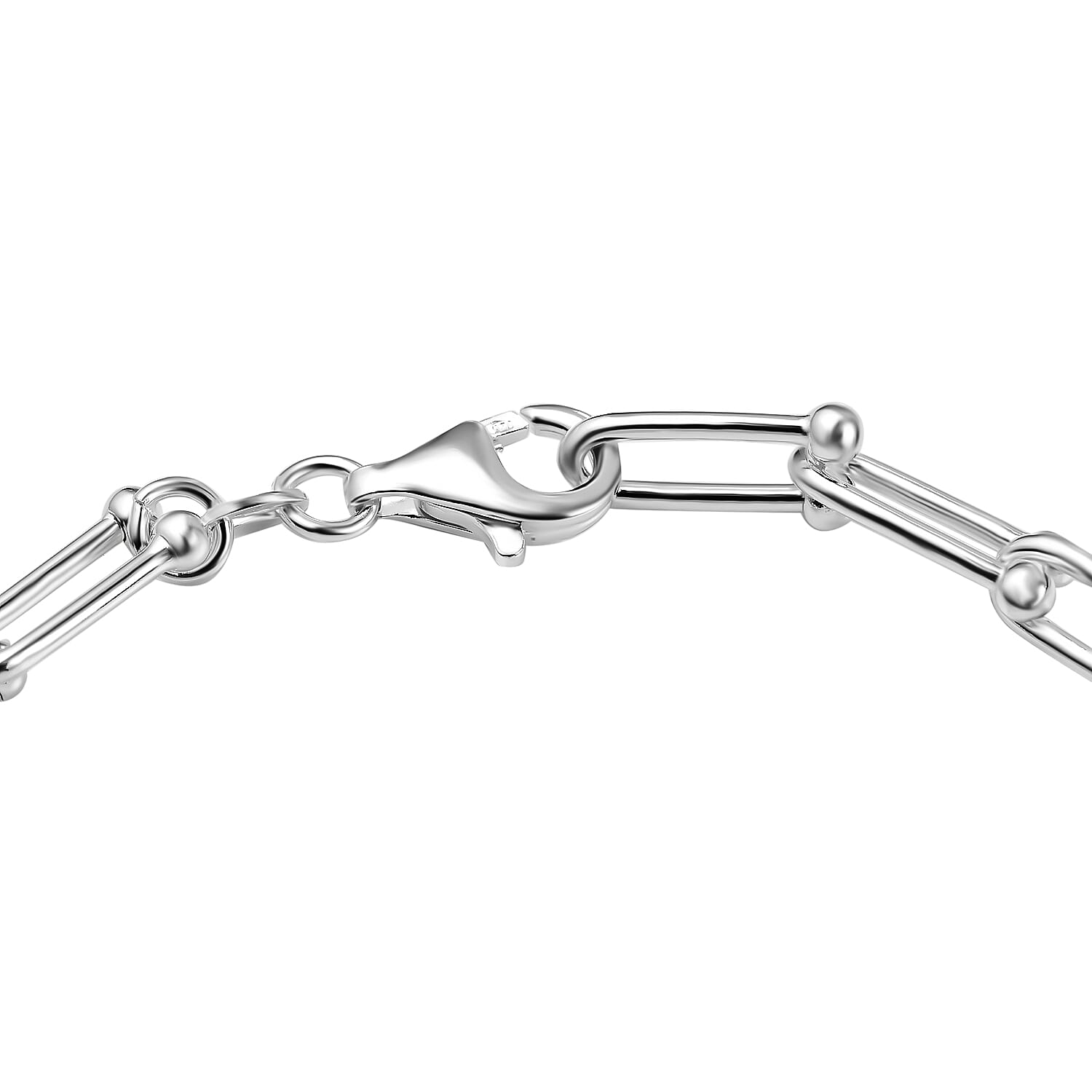 Bangkok Closeout - Sterling Silver U Shaped Ball Link Bracelet (Size - 8, Silver Wt 11.80 Gms