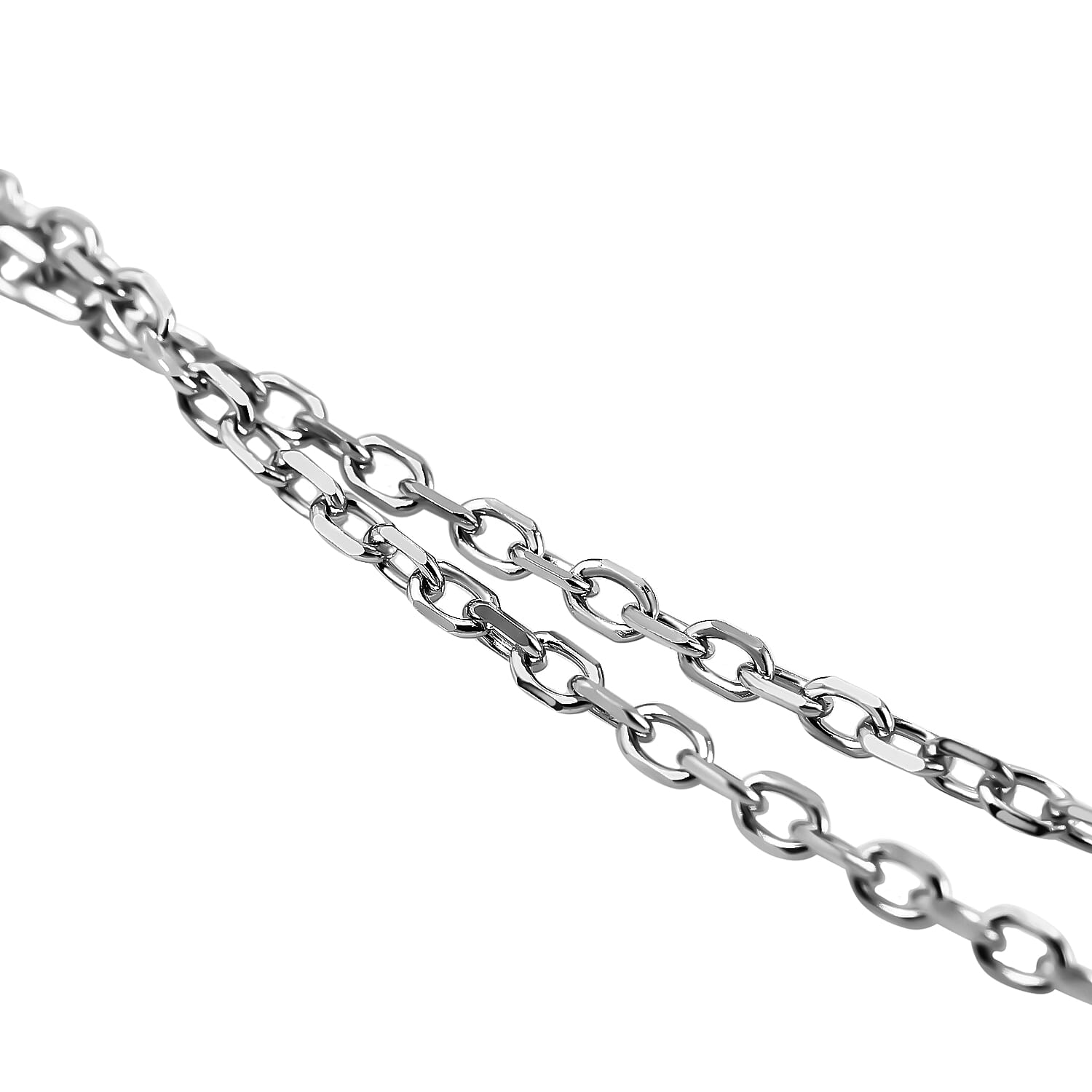 Lustro Stella - Cubic Zirconia Pave Link Necklace (Size - 16-2 Inch Ext.) in Rhodium Overlay Sterling Silver