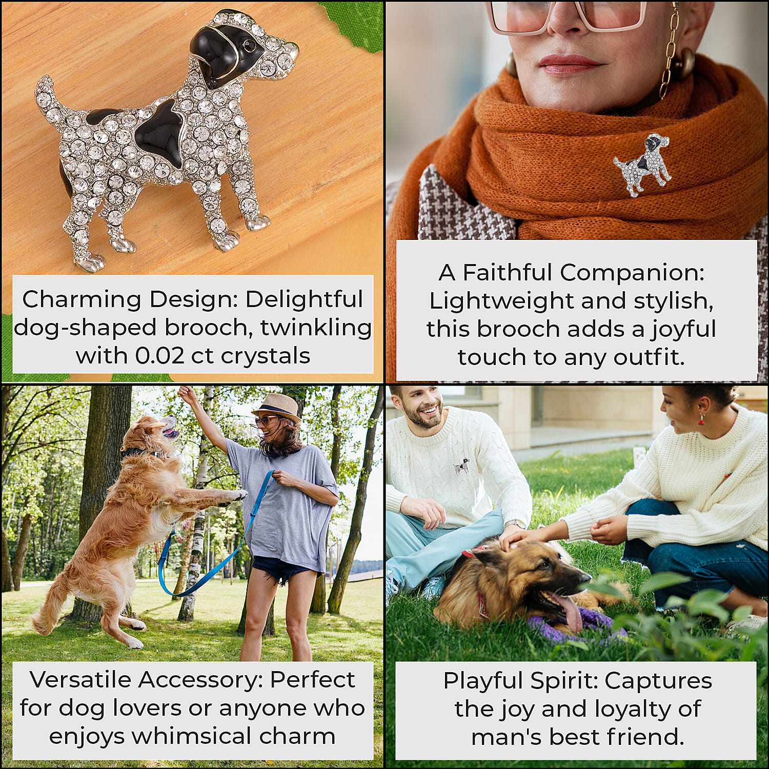 Austrian Black Crystal & White Crystal Enamelled Dog Brooch in Silver Tone