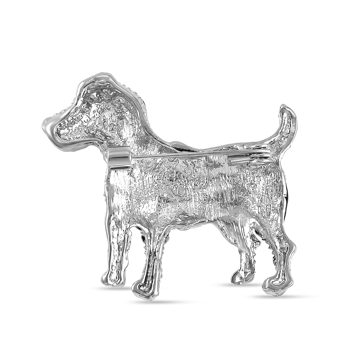 Austrian Black Crystal & White Crystal Enamelled Dog Brooch in Silver Tone