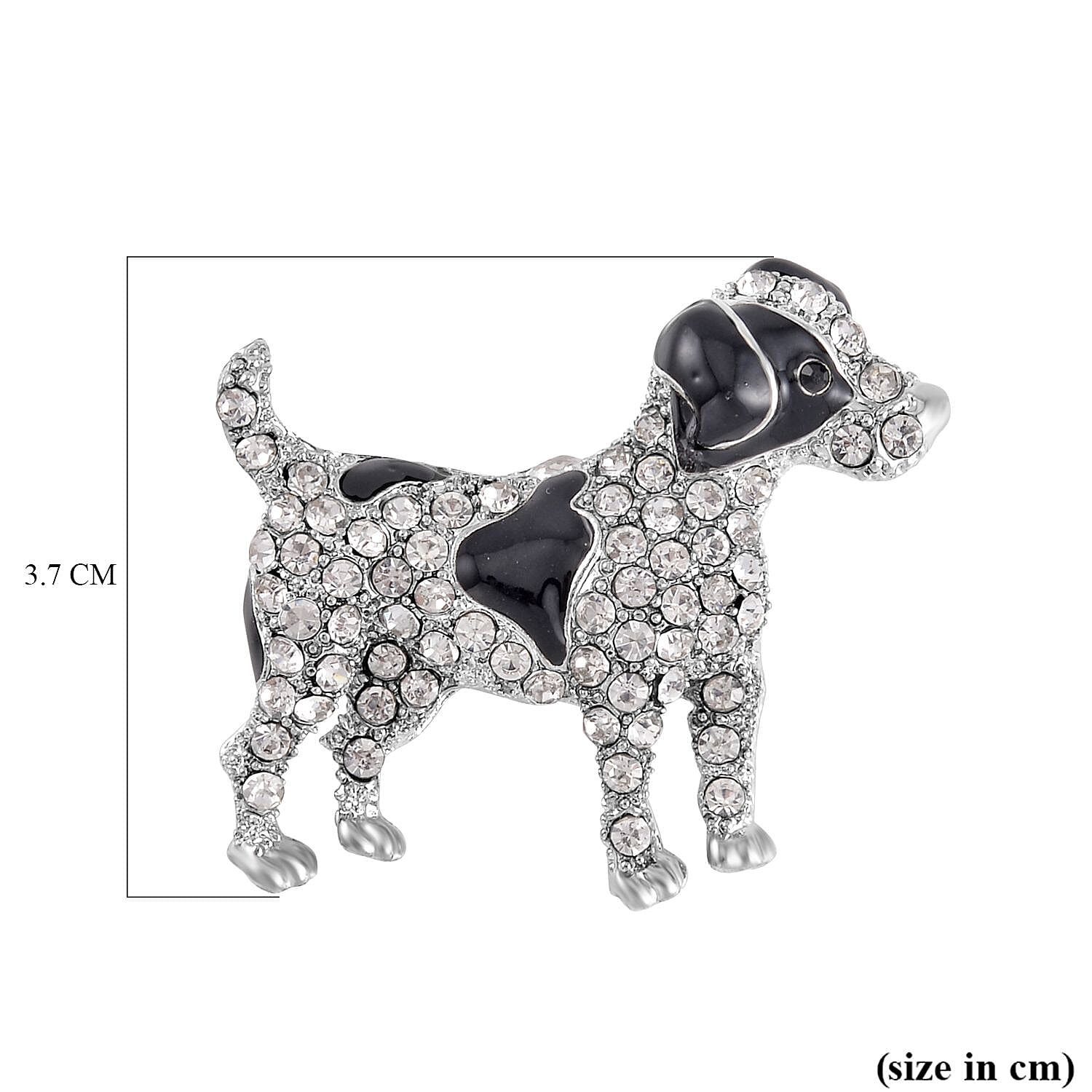 Austrian Black Crystal & White Crystal Enamelled Dog Brooch in Silver Tone