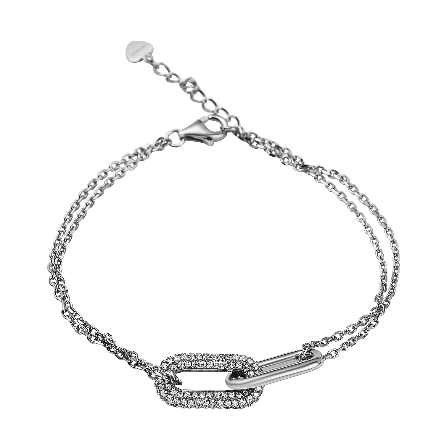 NY Closeout - Cubic Zirconia Pave Link Bracelet (Size - 8 Inch Ext.) in Rhodium Overlay Sterling Silver